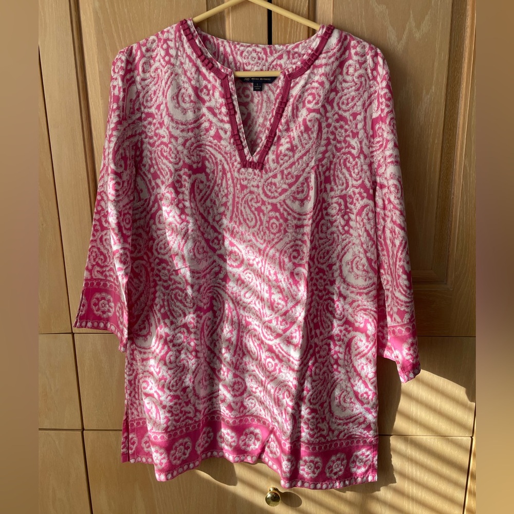 Brooks Brothers 346 Pink and White Paisley Swim Coverup Tunic